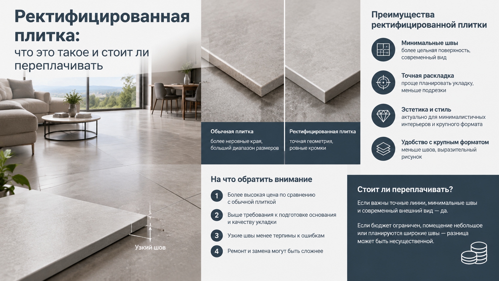 Ректифицированная плитка: что это такое, преимущества и стоит ли переплачивать